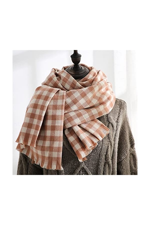 Foulard Femme Soie Cheveux pour De Hiver en Echarpe Mesdames Design Classique Style Littéraire Plaid Girls Long Épais Écharpe