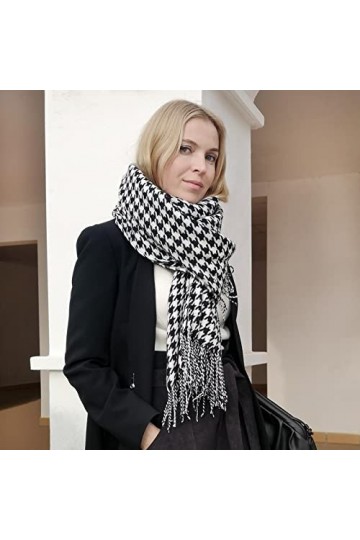 Foulard Femme Soie Cheveux pour De Hiver en Echarpe Mesdames Épais Mode Doux Chaud Dames Blanc Et Noir Longue Écharpe À Frang