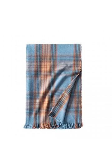LuisFranklin Foulard Femme Echarpe Soie Cheveux Mode Chaud Épais Bleu Plaid Wrap Longue Écharpe Dames Glands Courts