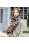 LuisFranklin Foulard Femme Echarpe Soie Cheveux Mode Chaud Épais Bleu Plaid Wrap Longue Écharpe Dames Glands Courts