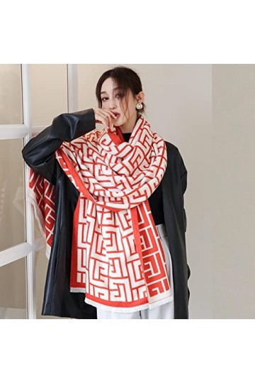 Bysonglezai Mode Lettre Foulards Serviette Classic Print Tassels Châles Hiver Recto Verso 190X65CM 02