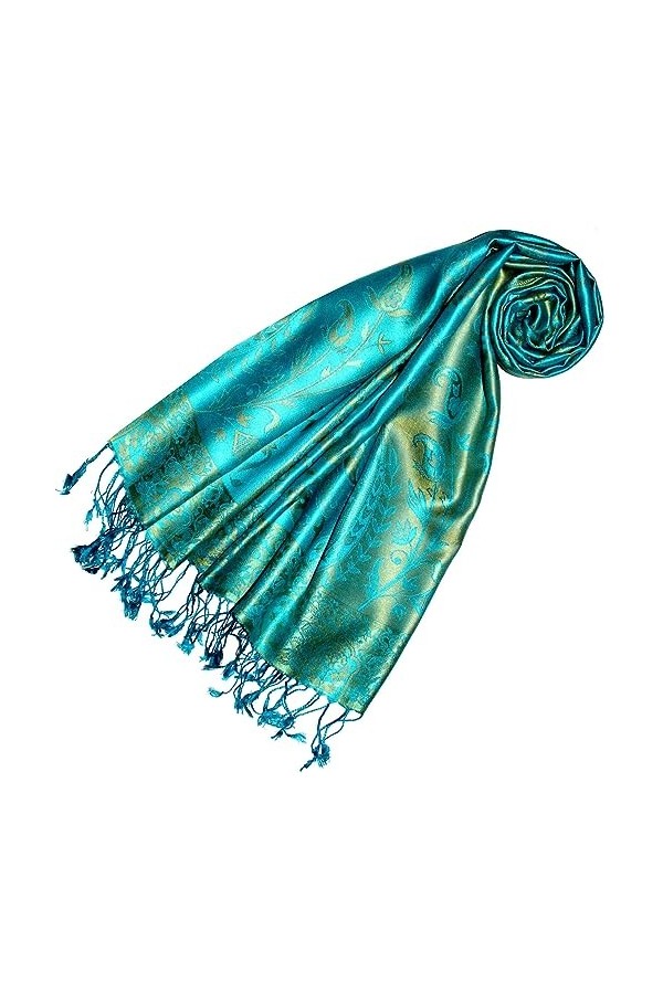 Lorenzo 78642 Cana Écharpe de luxe Pashmina pour femme 100 % soie Motif cachemire Turquoise/vert clair