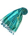 Lorenzo 78642 Cana Écharpe de luxe Pashmina pour femme 100 % soie Motif cachemire Turquoise/vert clair