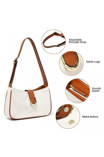 Pomelo Best Sac à Bandoulière Fourre-Tout en Toile épaisse + Cuir PU avec Bandoulière Ajustable Sac Porté Épaule Blanc pour F