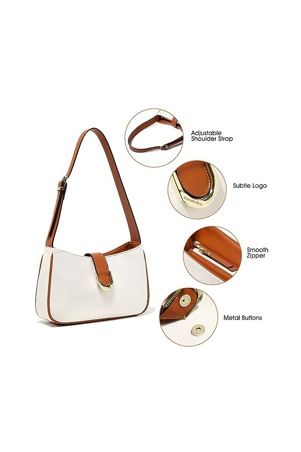 Pomelo Best Sac à Bandoulière Fourre-Tout en Toile épaisse + Cuir PU avec Bandoulière Ajustable Sac Porté Épaule Blanc pour F