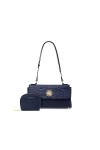 Pomelo Best Sac Bandoulière en Cuir PU Sac Baguette en Magnetic Button Sac épaule Bleu avec Porte-cartes pour Femme