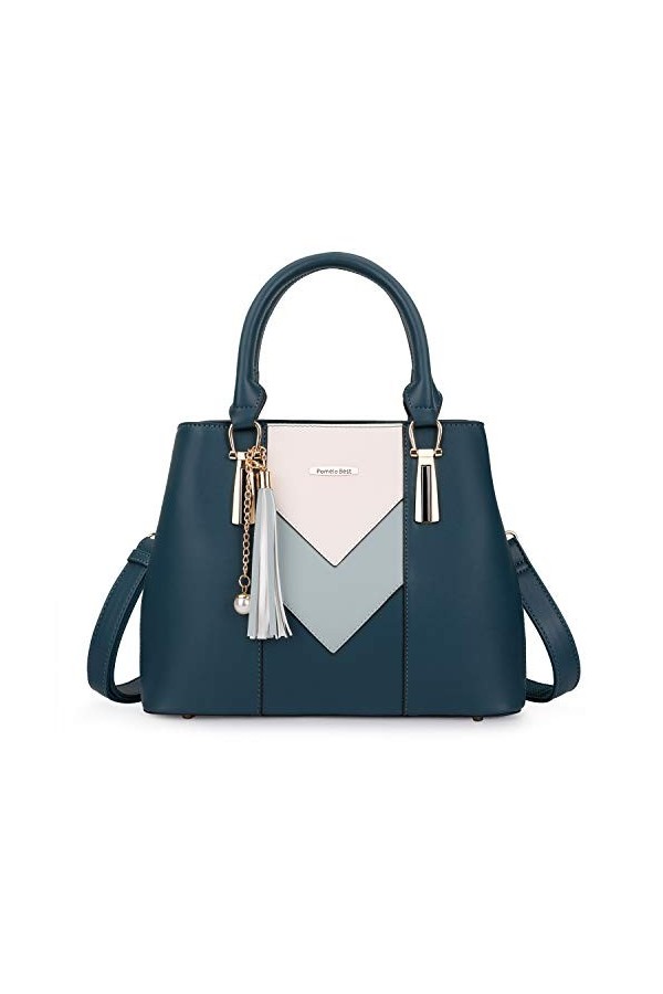 Pomelo Best - Sac à Main Femme - Sac Porté Main Epaule en PU Cuir - Design en Forme de V - Sac Elégant Ville Travail Poches M