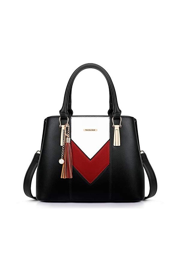 Pomelo Best - Sac à Main Femme - Sac Porté Main Epaule en PU Cuir - Design en Forme de V - Sac Elégant Ville Travail Poches M