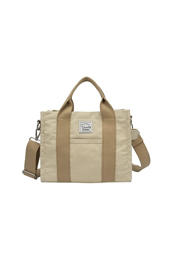 VASCHY Petit Cabas Femme, Sac à Main en Toile Fille Cabas Courses Élégant Sac à Bandoulière Ado avec Poche Zippée pour Travai