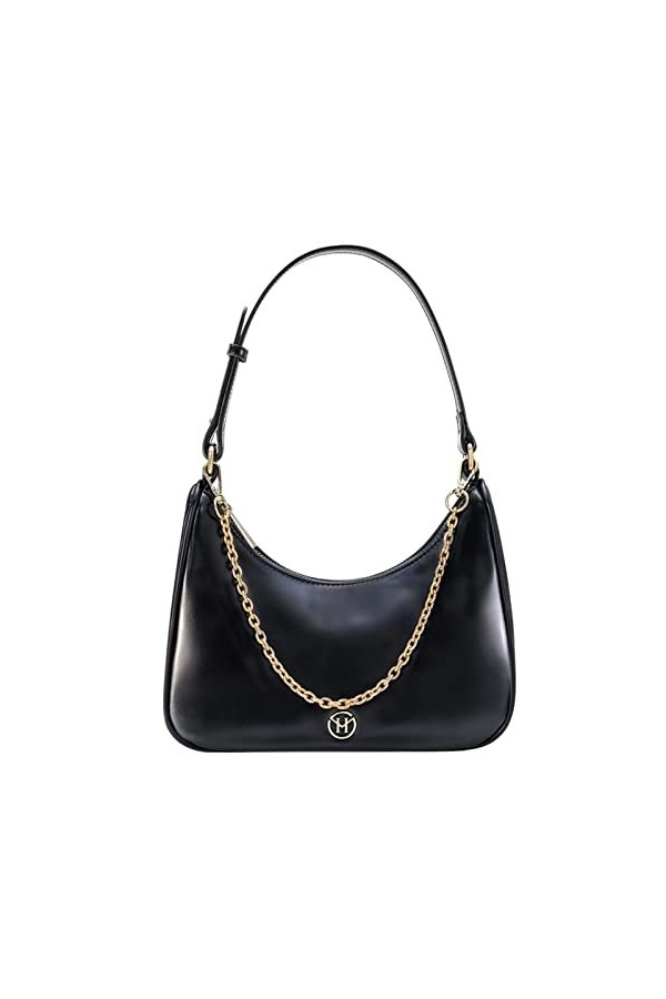 VICTORIA HYDE Petit sac à main rétro en cuir véritable pour femme Noir 
