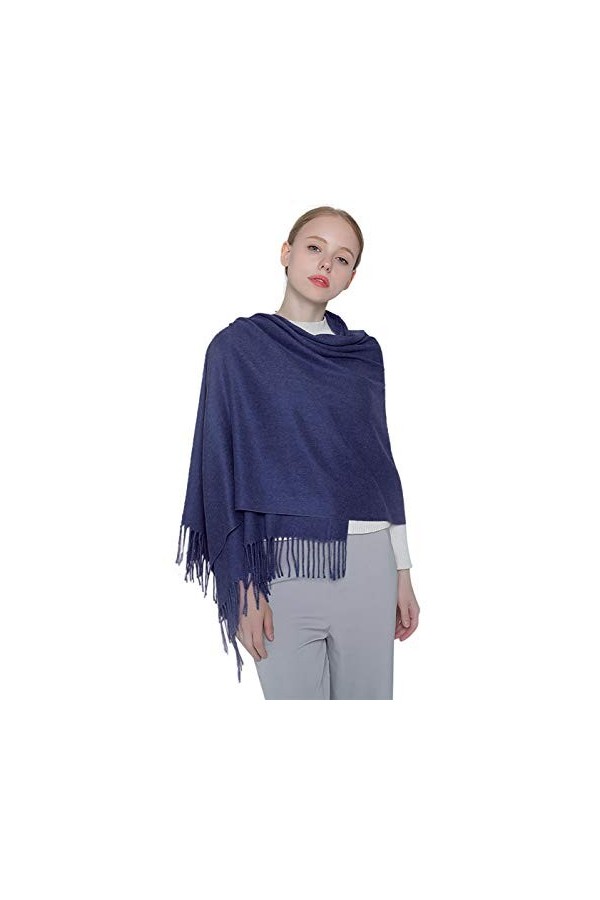Écharpe châle en cachemire doux et solide pour femme, bleu marine, taille unique