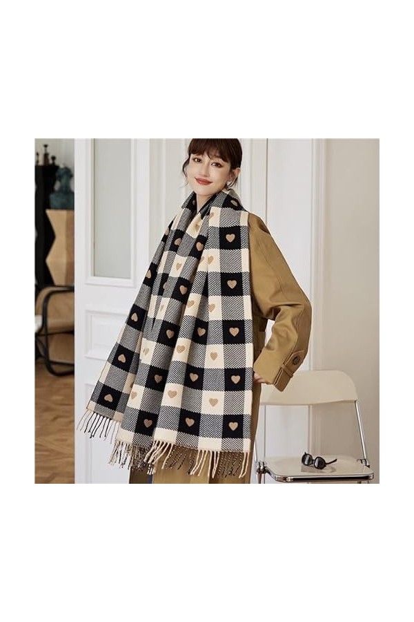 Foulard Femme Soie Cheveux pour De Hiver en Echarpe Nouvelle Écharpe À Carreaux De Luxe Châle Épais Femmes Longue Écharpe ave