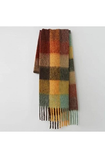 Foulard Femme Soie Cheveux pour De Hiver en Echarpe Écharpe À Carreaux Mode Châle Écharpe À Carreaux Colorés Chaud Étudiant C