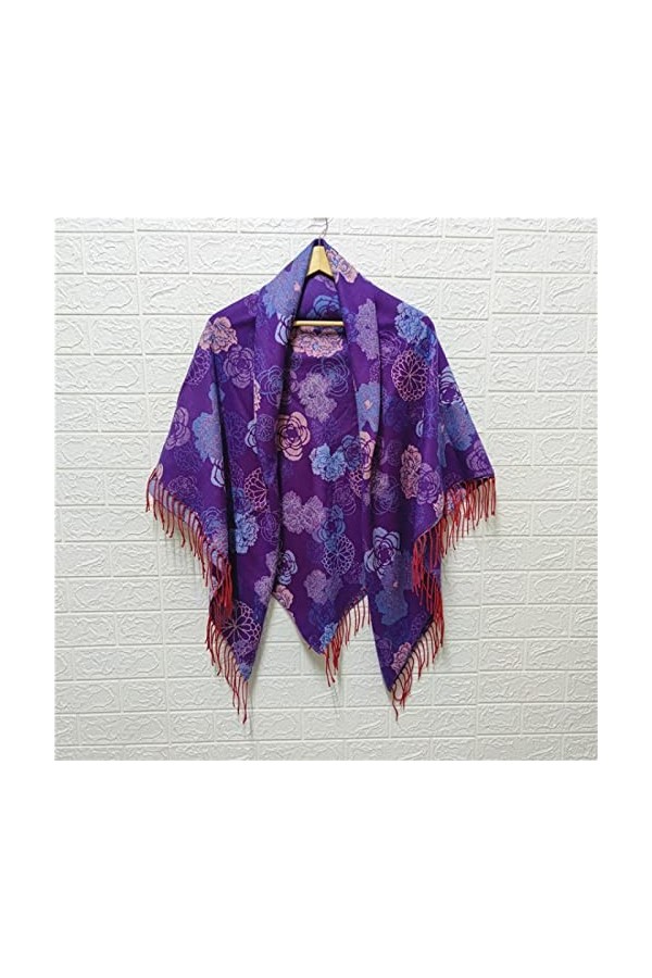 Femmes Grande Taille Écharpe Carrée De Luxe Twill Coton Imprimé Floral Foulards Wraps Femme Rétro Court Gland National Châle 