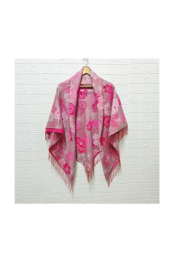 Femmes Grande Taille Écharpe Carrée De Luxe Twill Coton Imprimé Floral Foulards Wraps Femme Rétro Court Gland National Châle 