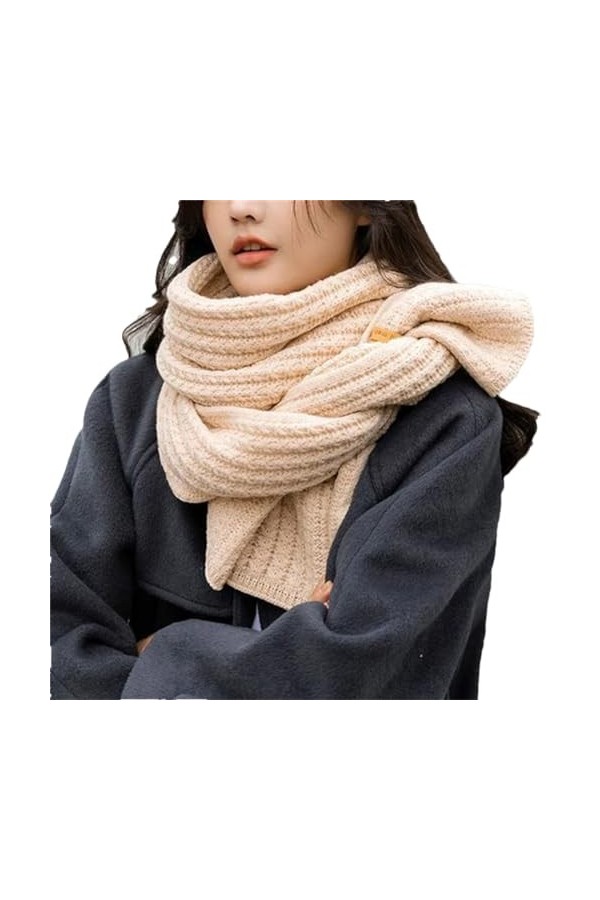 Écharpe tricotée thermique épaisse pour femme - Automne et hiver - Longue taille - Cadeau idéal, beige, taille unique