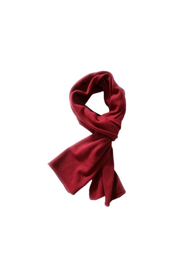 Écharpe tricotée en laine pour femme - Solide - Chaude et douce - Longue écharpe hijabs pour couples, Rouge bordeaux/blanc, t