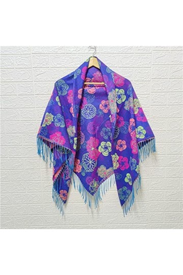 Nouvelles Femmes Grande Taille Écharpe Carrée Luxe Sergé Coton Imprimé Floral Écharpes Enveloppes Femme Rétro Court Gland Nat