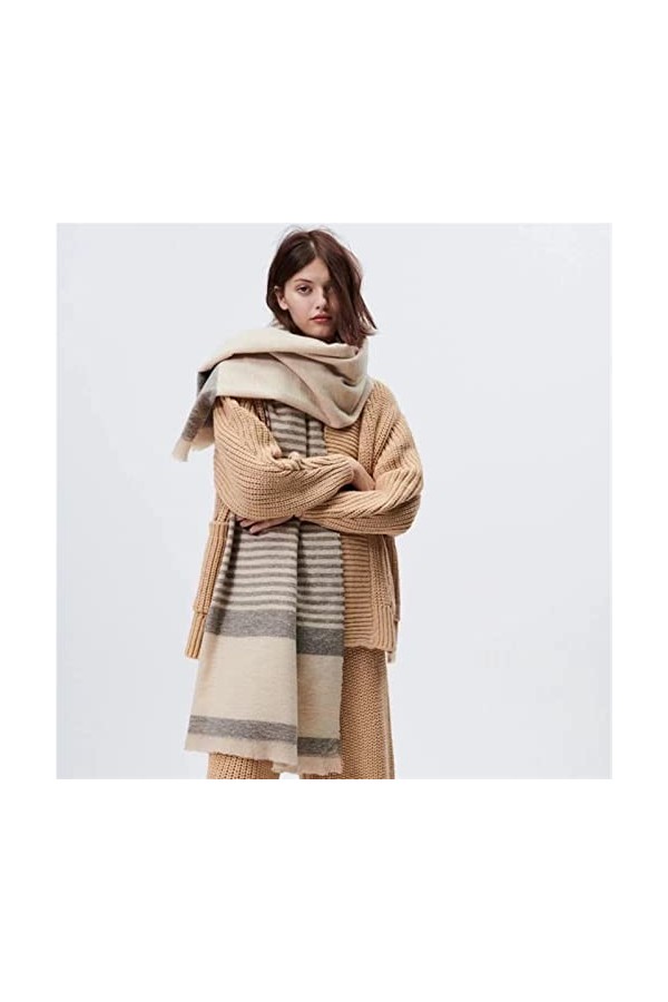 NFEGSIYA Écharpe Châle Écharpe Hiver Femmes Cachemire Chaud Beige Beige Stripes Foulard Foulards Feuilles Écharpes Épais Soft