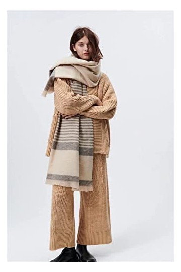 NFEGSIYA Écharpe Châle Écharpe Hiver Femmes Cachemire Chaud Beige Beige Stripes Foulard Foulards Feuilles Écharpes Épais Soft