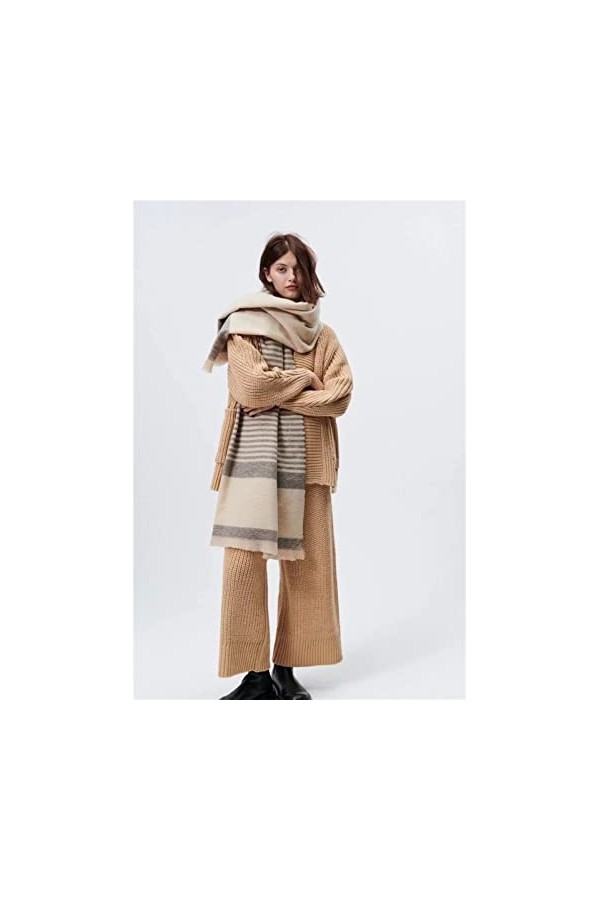 NFEGSIYA Écharpe Châle Écharpe Hiver Femmes Cachemire Chaud Beige Beige Stripes Foulard Foulards Feuilles Écharpes Épais Soft