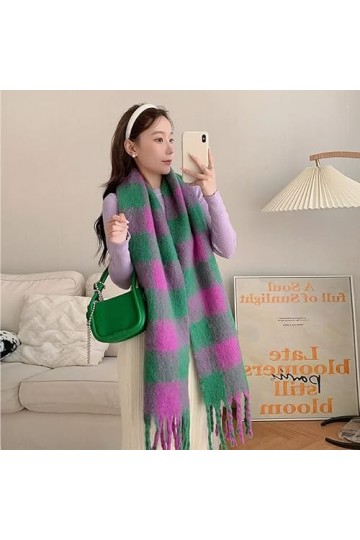 DAFLIN Echarpes Femme， Écharpe épaissie à Carreaux en Damier de Couleur contrastée, écharpe Chaude à Carreaux résistant au Fr