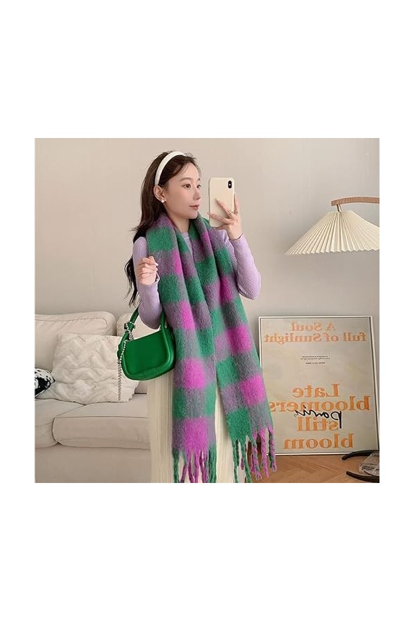 DAFLIN Echarpes Femme， Écharpe épaissie à Carreaux en Damier de Couleur contrastée, écharpe Chaude à Carreaux résistant au Fr