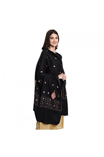 Châle Kashmiri pour femme, style pashmina en papier mâché brodée pour lhiver, noir, Large