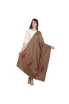 Kashmiri Sozni Écharpe en laine pashmina brodée style indien en papier mâché pour femme, taupe, Large