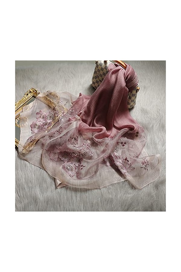 AGOUNOD Femmes Luxury Silk Lool Écharpe Châles à la Broderie Florale Lady Pashmina Neck Foulard Wraps Winter Warm Scharpes 20