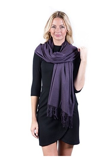 Fashmina Châle solide de qualité supérieure - Ultra doux, toucher cachemire, violet foncé, 26" x 72" with Fringes
