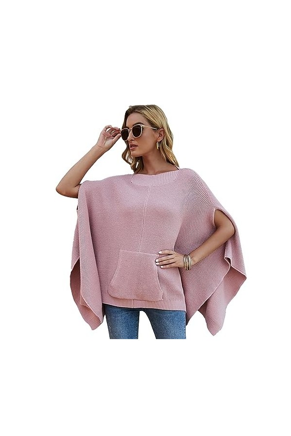 Pull tricoté à Col Rond pour Femmes, Loisirs Décontractés, Manches Chauve-souris, Pulls Longs, surdimensionné Basique, Haut A