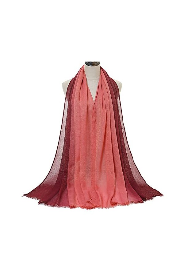 CCBUY Écharpes dhiver pour femmes - Hijab en coton rouge écharpe pour femmes Soild Shimmer avec fil dor deux couleurs Pashm