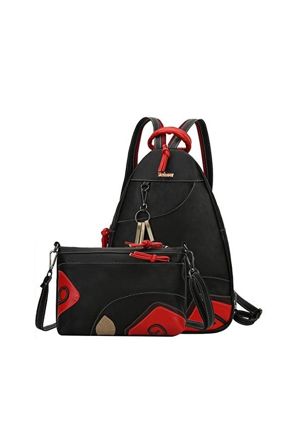 Eshow Sac à Dos Femmes en Cuir 2 Pièces Petit Sac porté Dos Sac dépaule Sac Bandoulière Multifonctionnel Backpack Sac décol