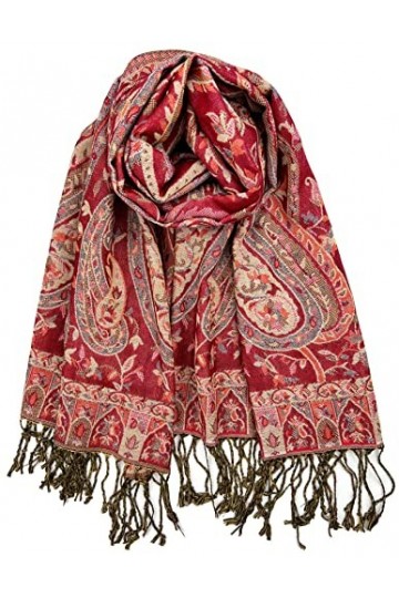 Plum Feathers Écharpe pashmina à motif cachemire ethnique, Cachemire rouge beige, taille unique