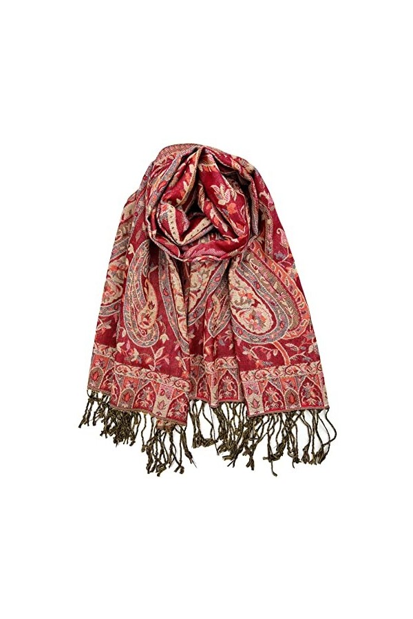 Plum Feathers Écharpe pashmina à motif cachemire ethnique, Cachemire rouge beige, taille unique