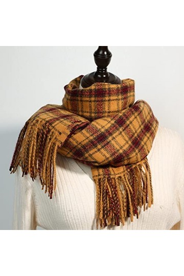 Foulard Femme Soie Cheveux pour De Hiver en Echarpe Mode Coréenne Écharpe À Carreaux Double Face Femmes Nouveau Gland Châle F