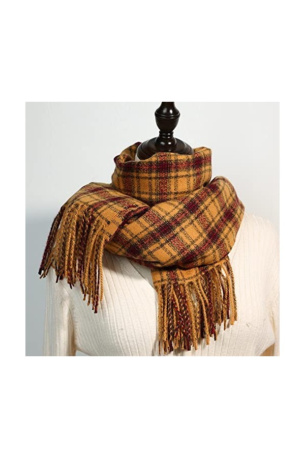 Foulard Femme Soie Cheveux pour De Hiver en Echarpe Mode Coréenne Écharpe À Carreaux Double Face Femmes Nouveau Gland Châle F