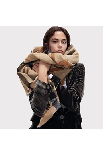 LuisFranklin Foulard Femme Echarpe Soie Cheveux Écharpe Douce Femme Chameau Rayé Écharpe Châle Wrap Épaissi Châle Basique Cha