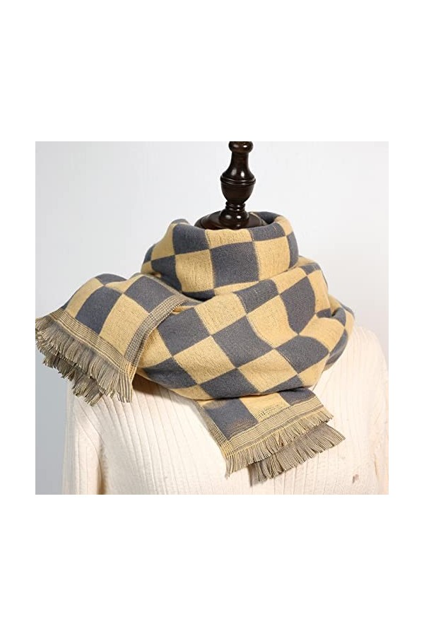 LuisFranklin Foulard Echarpe Femme Soie Cheveux Mode Chaud Écharpe Motif À Carreaux Haute Qualité Courte Frange Dames Épaissi