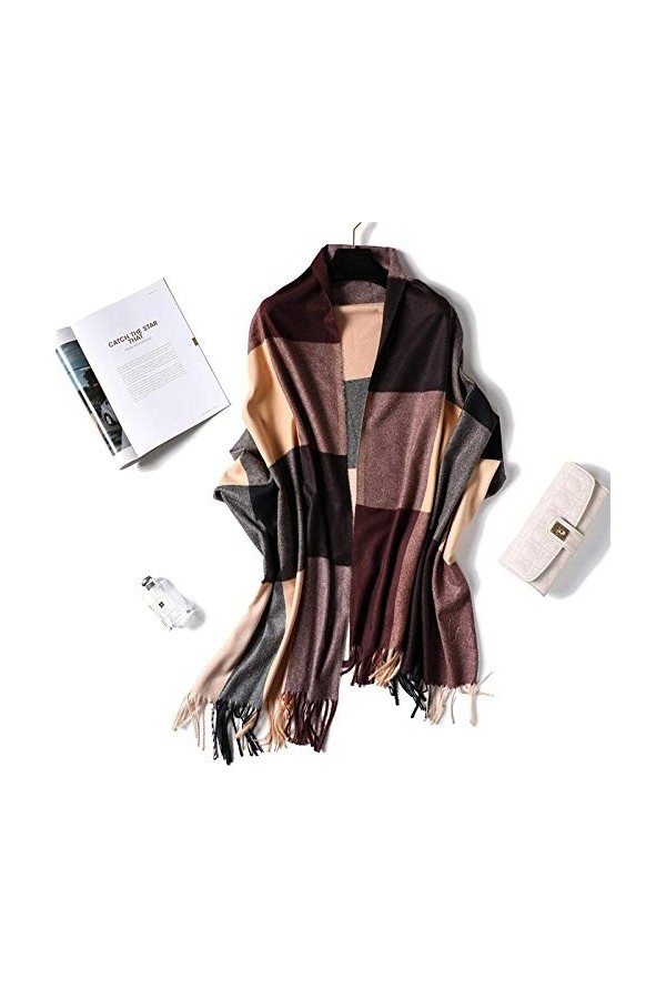 SMEJS Écharpe Femmes Châle Wraps Châles Chapeau Ensemble Écharpes Écharpe Dhiver Femmes Châles Wrap Mode Plaid Chaud Épais É
