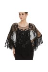 Youllyuu Châle brodé à paillettes style années 1920 avec motif floral abstrait, Noir , taille unique