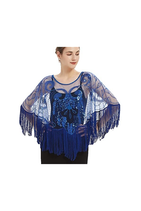 Youllyuu Châle brodé à paillettes style années 1920 avec motif floral abstrait, Noir , taille unique