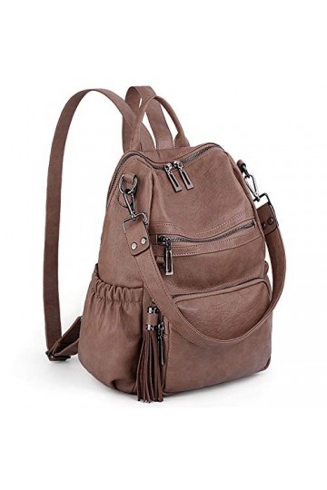 UTO Femme Sac porté Dos Anti-Vol Sac à main porté épaule Synthétique Mode Pratique avec Petit Pochette détachable Brun bicolo
