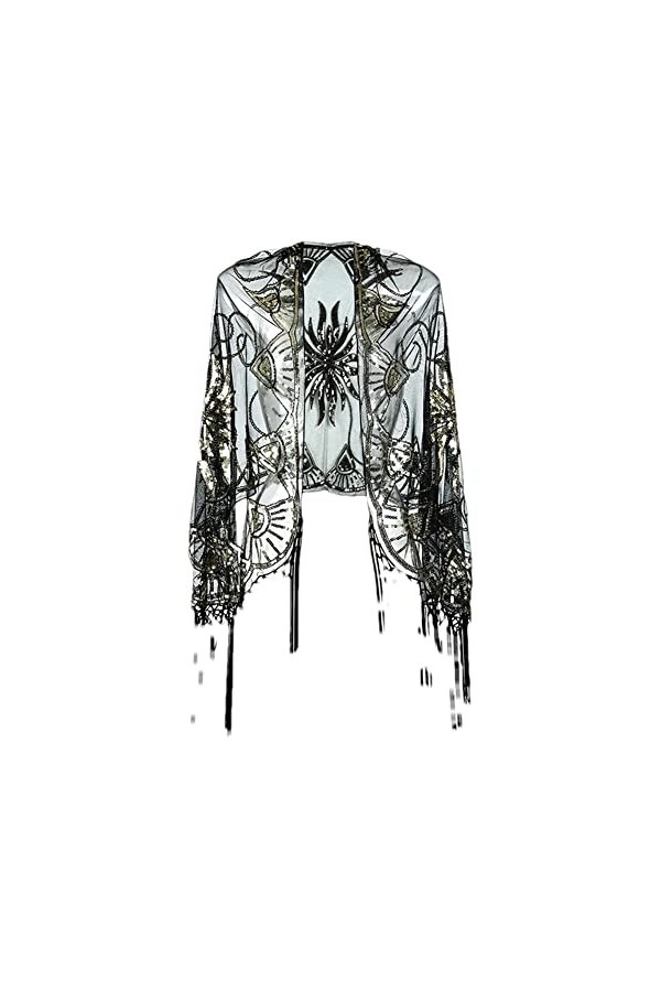 Youllyuu Chemise à paillettes pour femme - Style années 1920 - Écharpe à franges - Robe de soirée châle - Écharpe de fête de 
