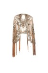 Youllyuu Chemise à paillettes pour femme - Style années 1920 - Écharpe à franges - Robe de soirée châle - Écharpe de fête de 