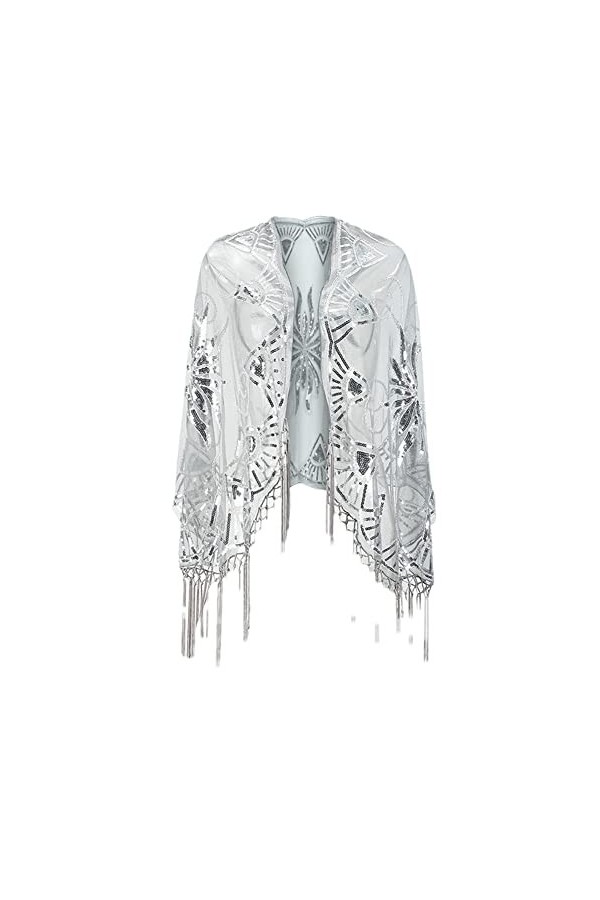 Youllyuu Chemise à paillettes pour femme - Style années 1920 - Écharpe à franges - Robe de soirée châle - Écharpe de fête de 