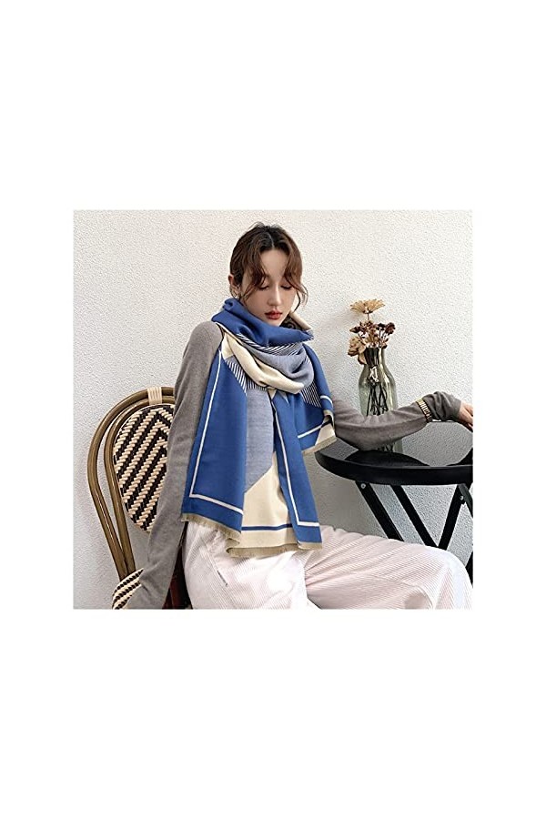 QTBH Foulard Épais en Cachemire Femme écharpe Hiver Chaud Pashmina Dame châles Wraps imprimé stripté Couverture Couverture Fo