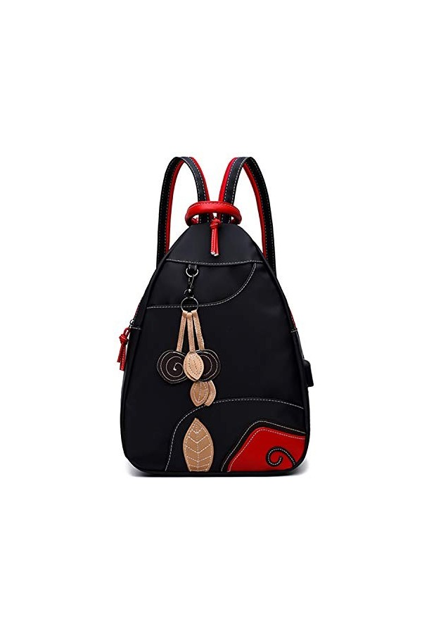 Jywmsc Femmes élégant Nylon Poids Léger Sac à Dos Sac dépaule De Plein Air Sac de Poitrine avec Port de Charge USB 02 Noir,