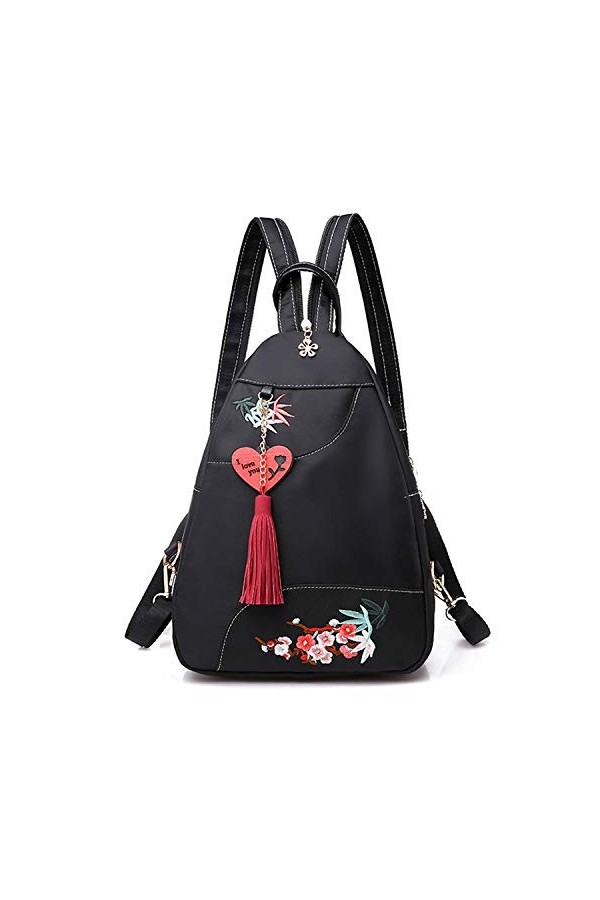 Jywmsc Femmes élégant Nylon Poids Léger Sac à Dos Sac dépaule De Plein Air Sac de Poitrine avec Port de Charge USB 02 Noir,